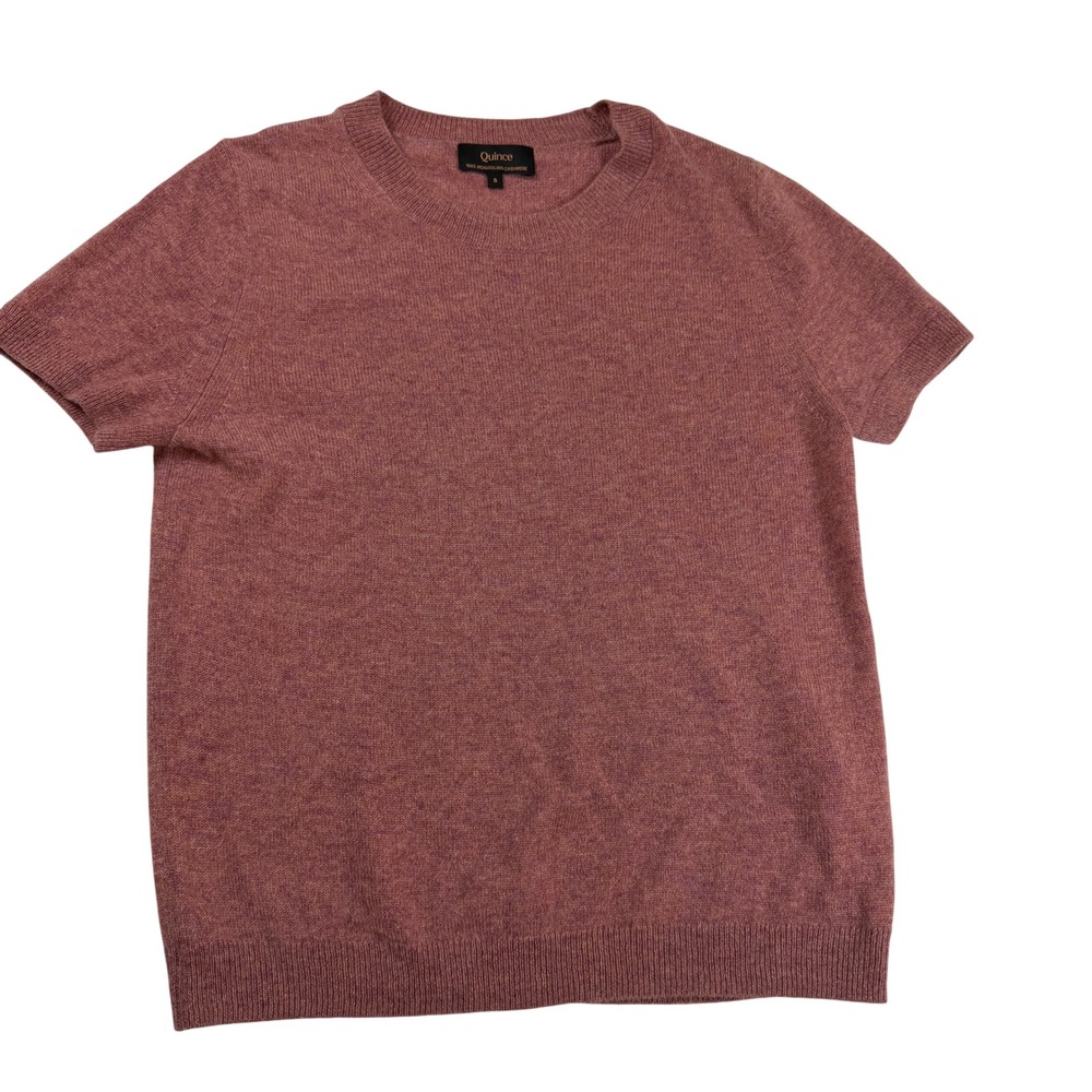 Quince Womens 100% Mongolian Cashmere Short Sleeve Crewneck Sweater Mauve Small